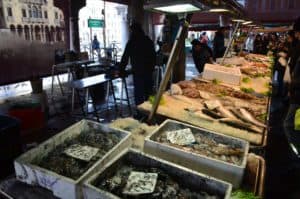 Fish market at Mercato di Rialto in Venice, Italy