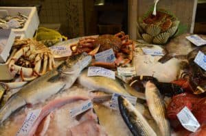 Fish market at Mercato di Rialto in Venice, Italy