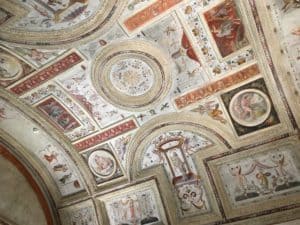 Frescoed ceiling at Castello di San Giorgio in Mantua, Italy