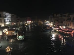 View from Ponte di Rialto at night in Venice, Italy