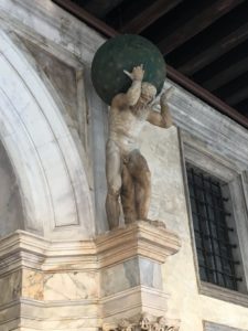 Atlas ruling the world by Tiziano Aspetti on the Scala d'Oro at the Palazzo Ducale in Venice, Italy
