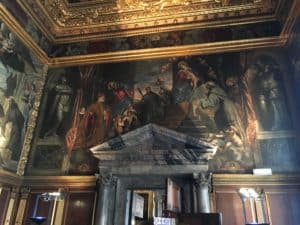Adoration by A. Gritti by Tintoretto in the Sala del Collegio at the Palazzo Ducale in Venice, Italy