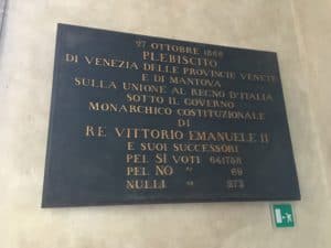 Plaque commemorating the vote on annexation in the Palazzo Ducale in Venice, Italy
