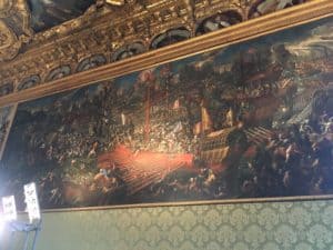 The Battle of Lepanto by Andrea Vicentino (1571) in the Sala dello Scrutinio in the Palazzo Ducale in Venice, Italy
