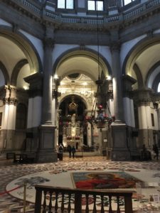 Central nave at Basilica di Santa Maria della Salute in Venice, Italy