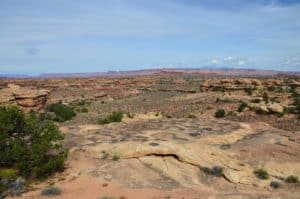 Looking towards the La Sal Mountains on the Slickrock Foot Trail at Canyonlands National Park in Utah