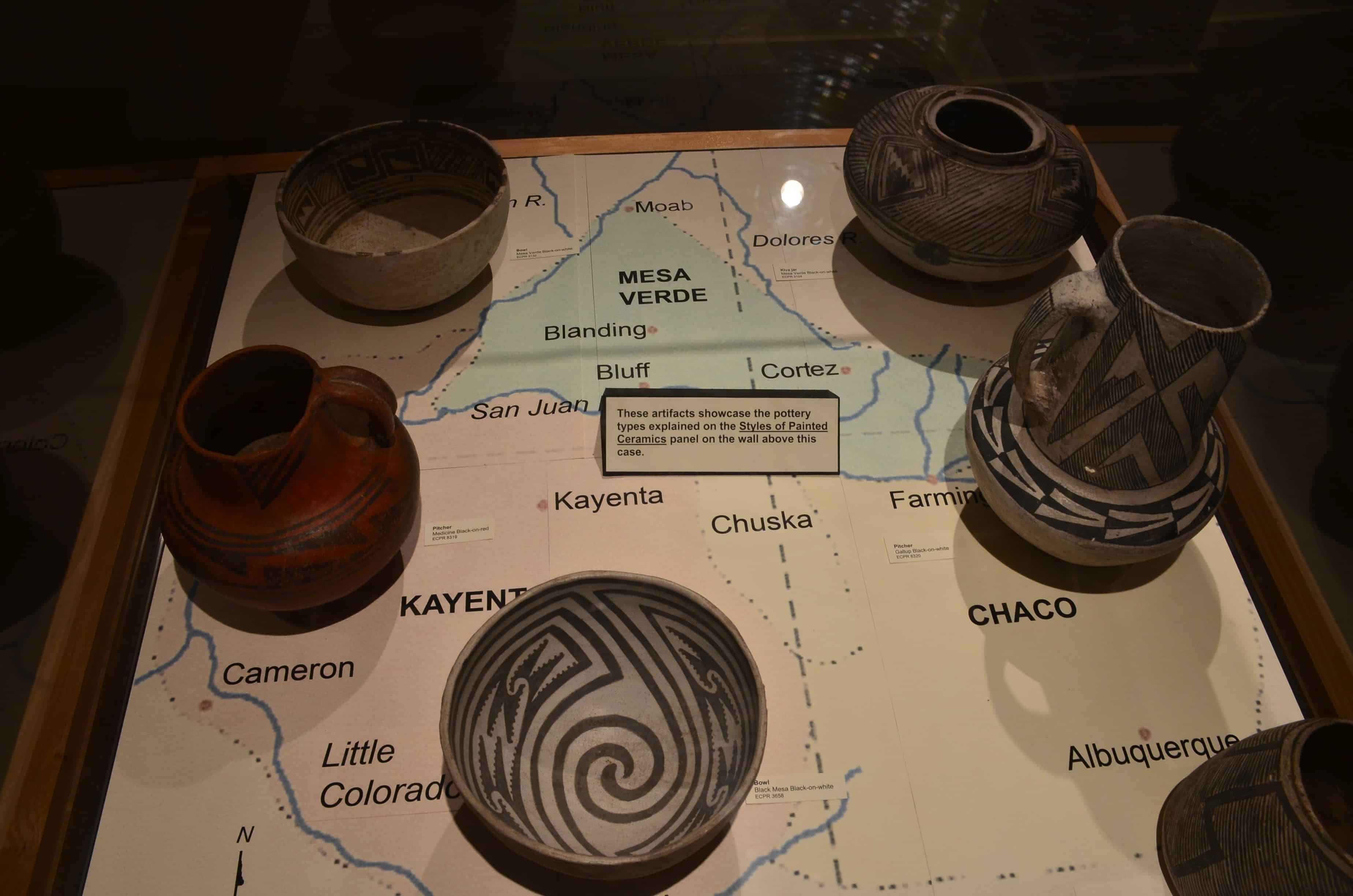 Map with pottery at Edge of the Cedars State Park Museum in Blanding, Utah