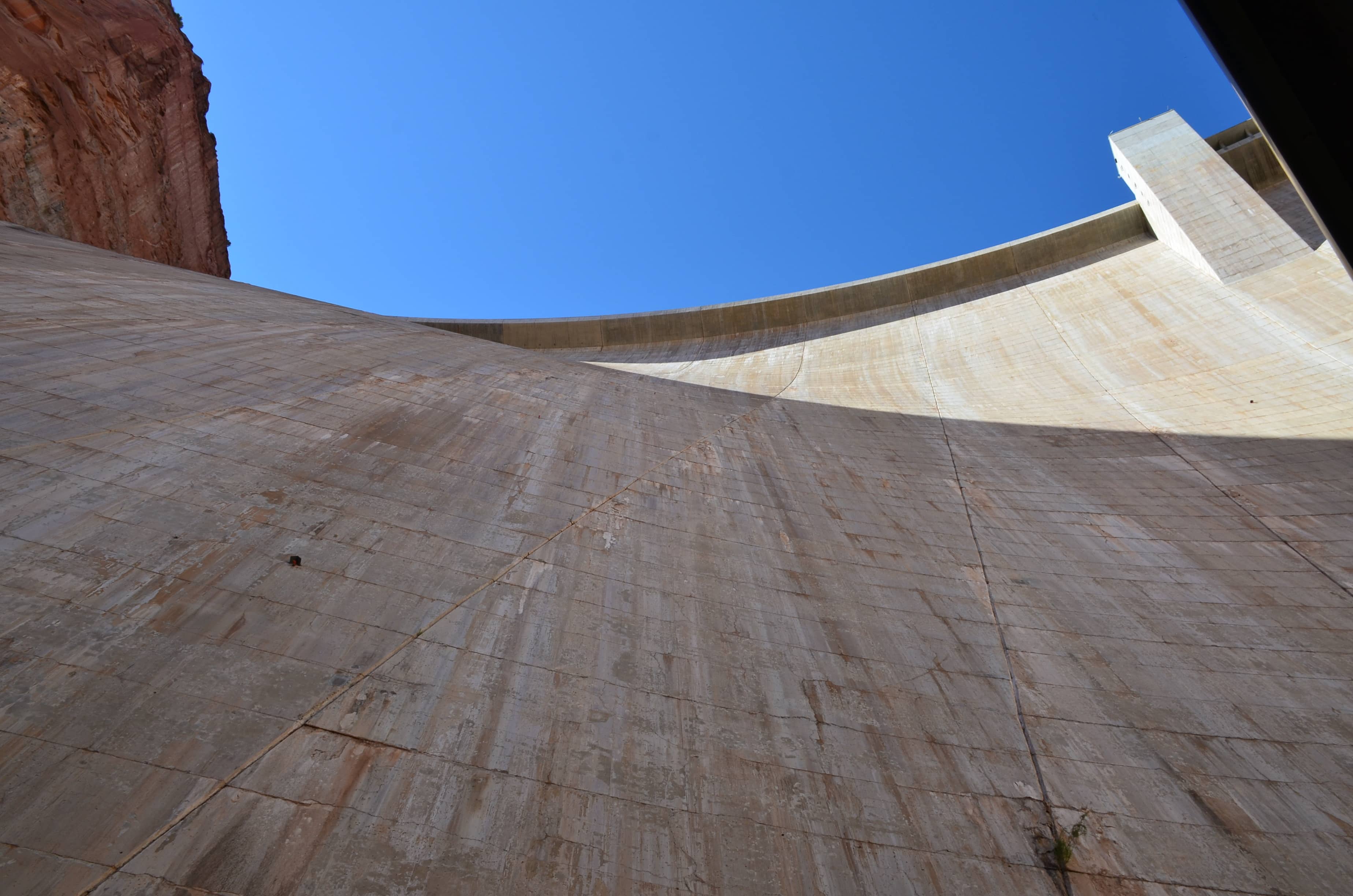 Looking up the face of Glen Canyon Dam at Glen Canyon National Recreation Area in Arizona
