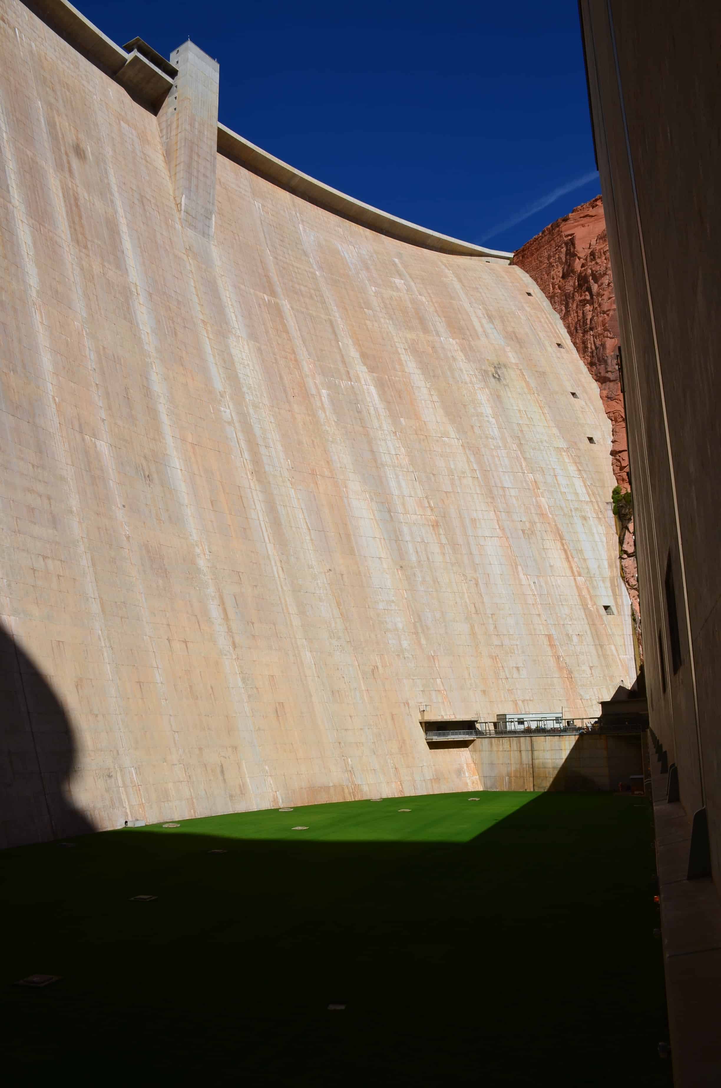 At the bottom of Glen Canyon Dam at Glen Canyon National Recreation Area in Arizona