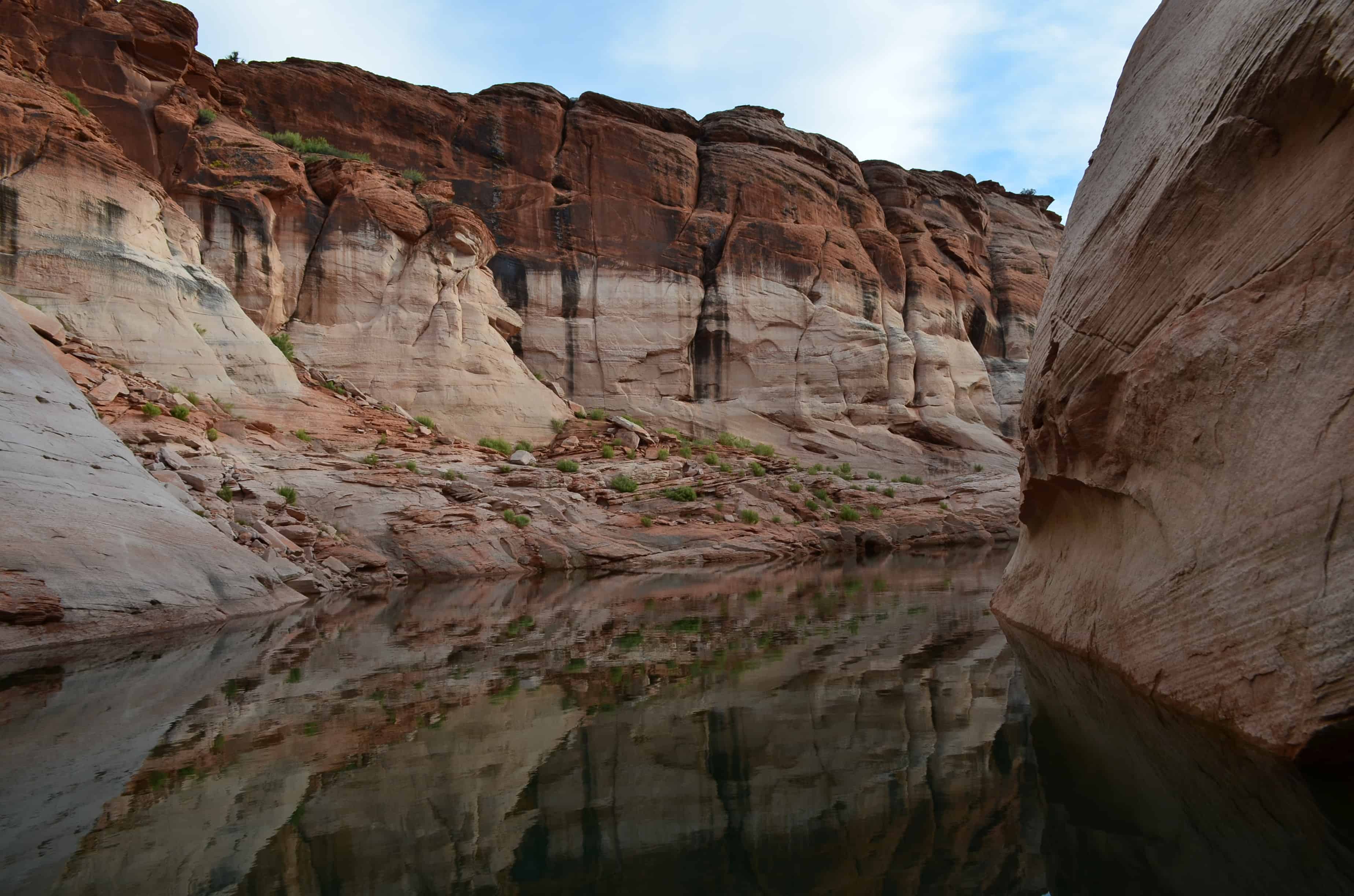 The old water level is clearly visible at Antelope Canyon on Lake Powell at Glen Canyon National Recreation Area in Arizona