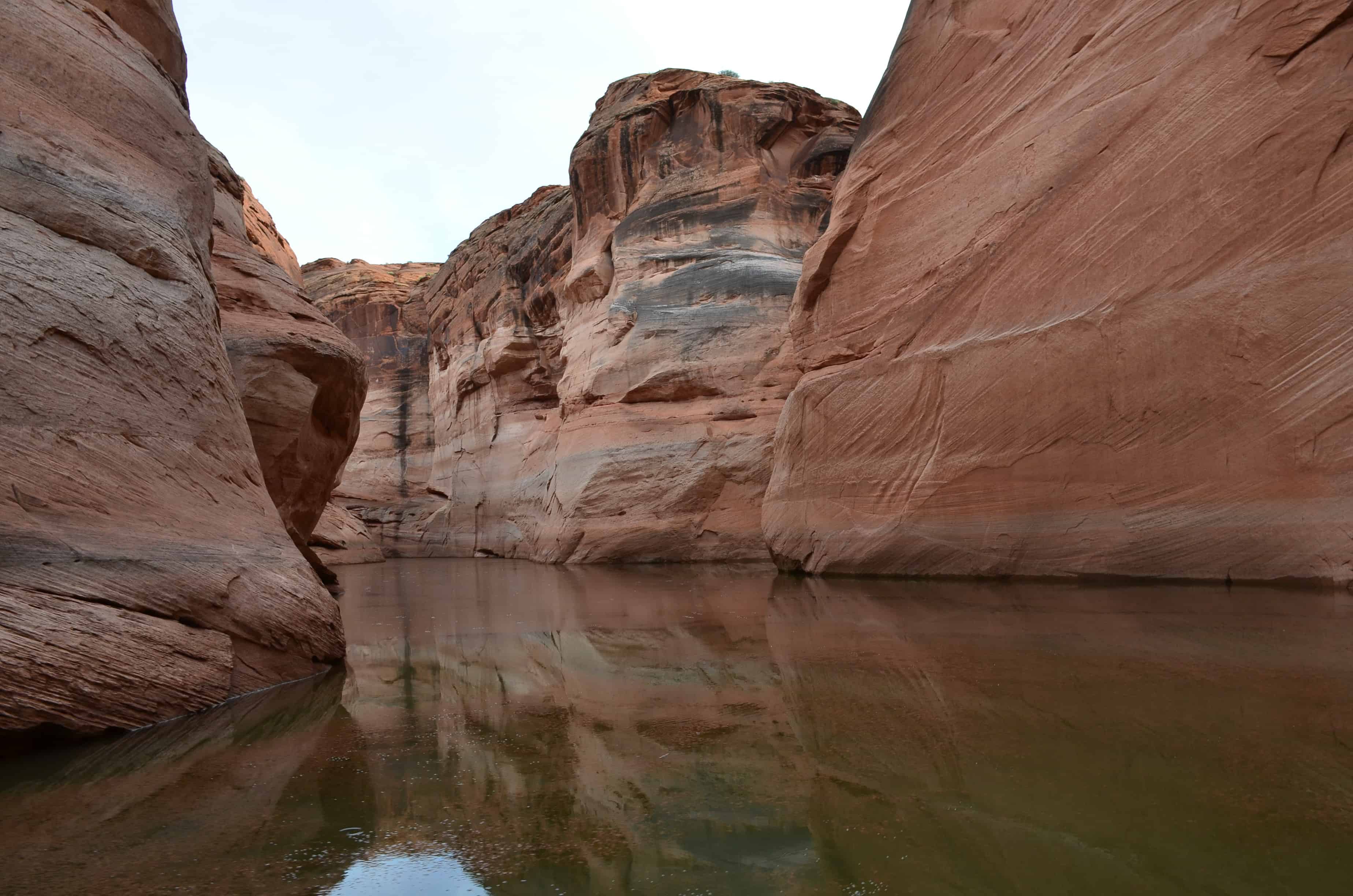 Near the water's end at Antelope Canyon on Lake Powell at Glen Canyon National Recreation Area in Arizona
