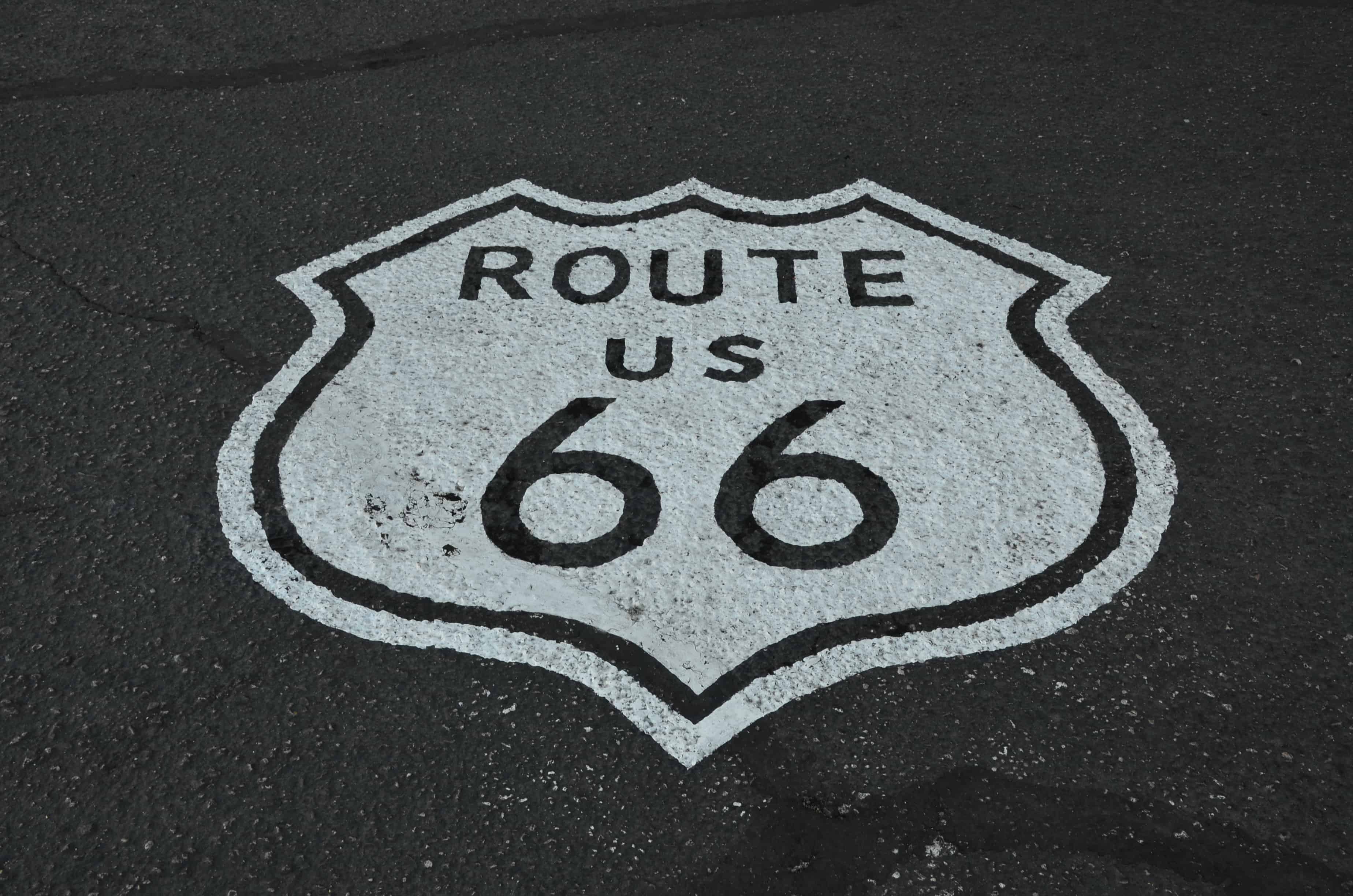 Route 66 painted in the Powerhouse parking lot in Kingman, Arizona