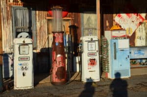 Gas pumps at Hackberry General Store in Hackberry, Arizona