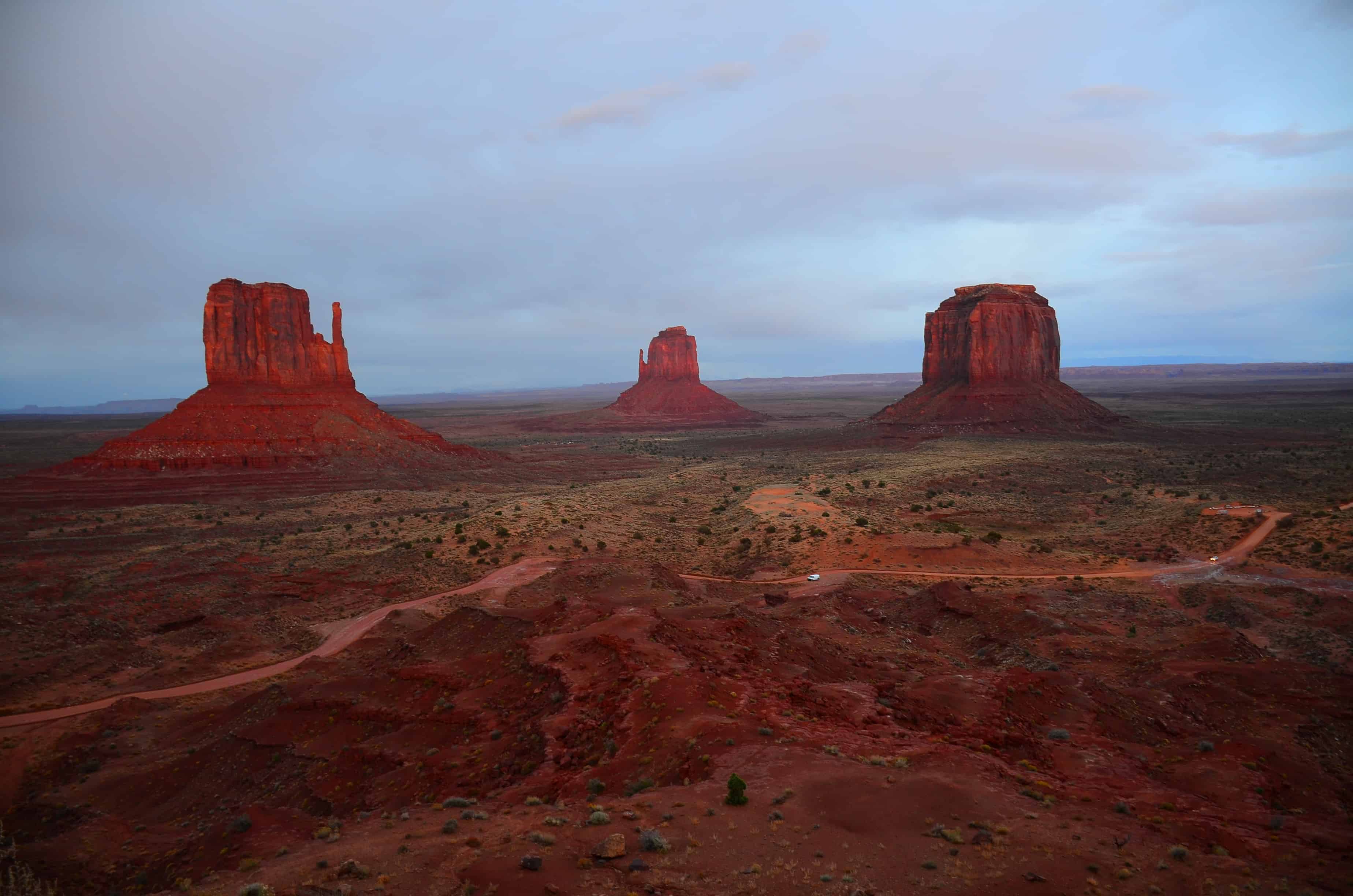 Monument Valley at sunset at Monument Valley Tribal Park in Arizona