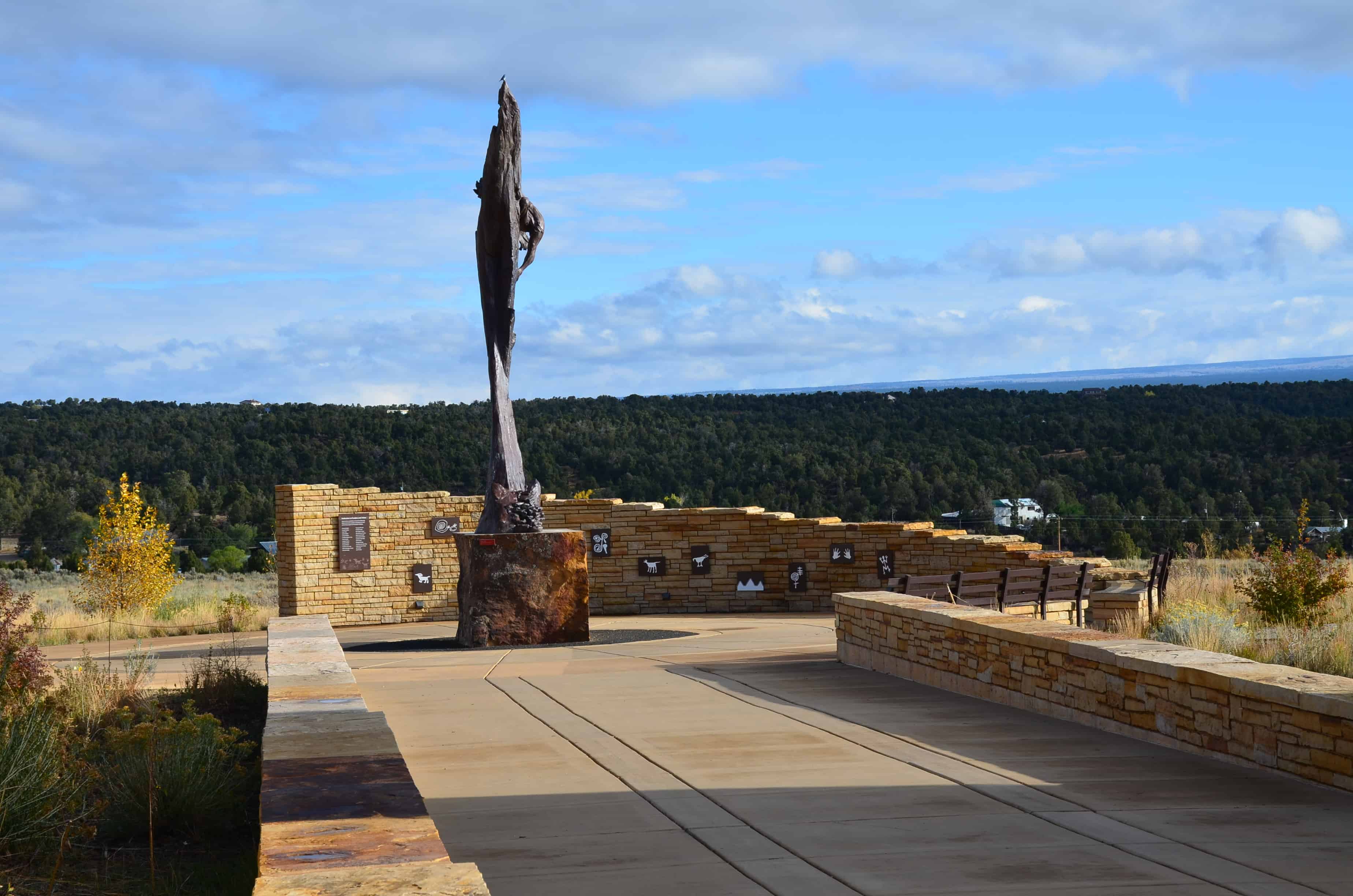 Monument outside the visitor center at the Mesa Verde Visitor and Research Center at Mesa Verde National Park in Colorado