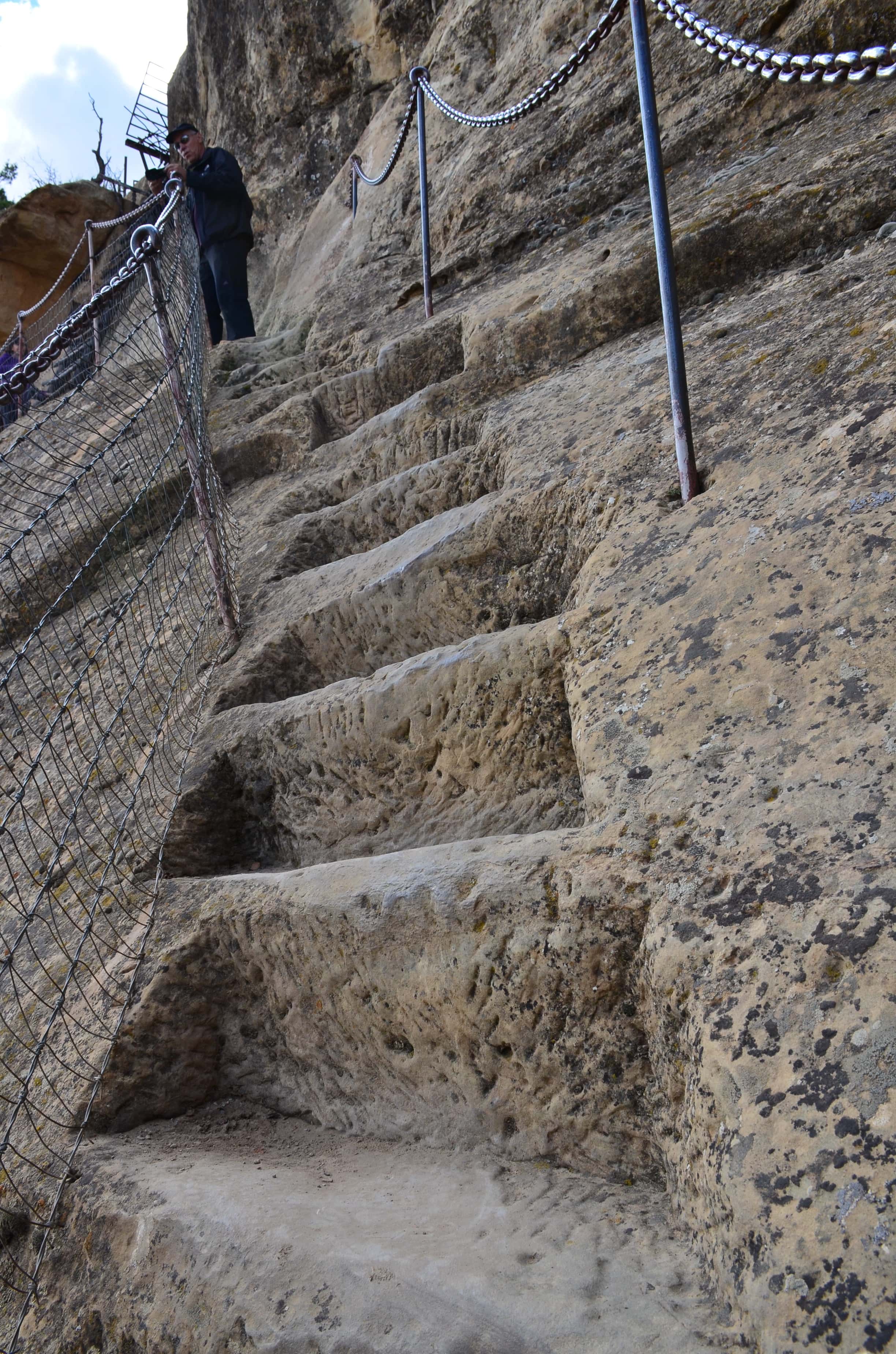 Steep stone steps on the Balcony House tour at Mesa Verde National Park in Colorado