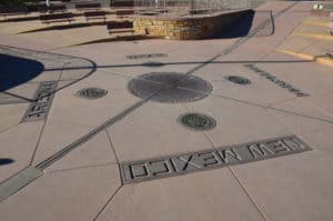 State lines at the Four Corners Monument at the New Mexico, Utah, Arizona, and Colorado Border