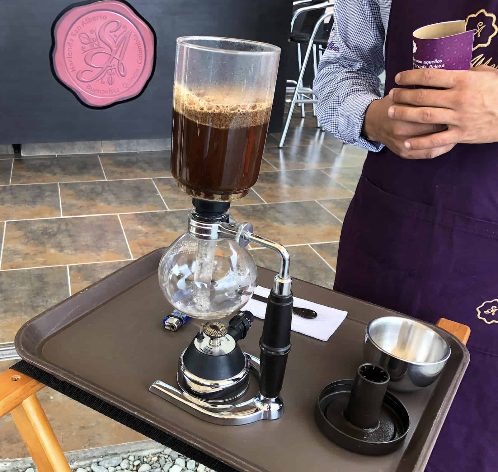 Siphon at Café San Alberto in Buenavista, Quindío, Colombia