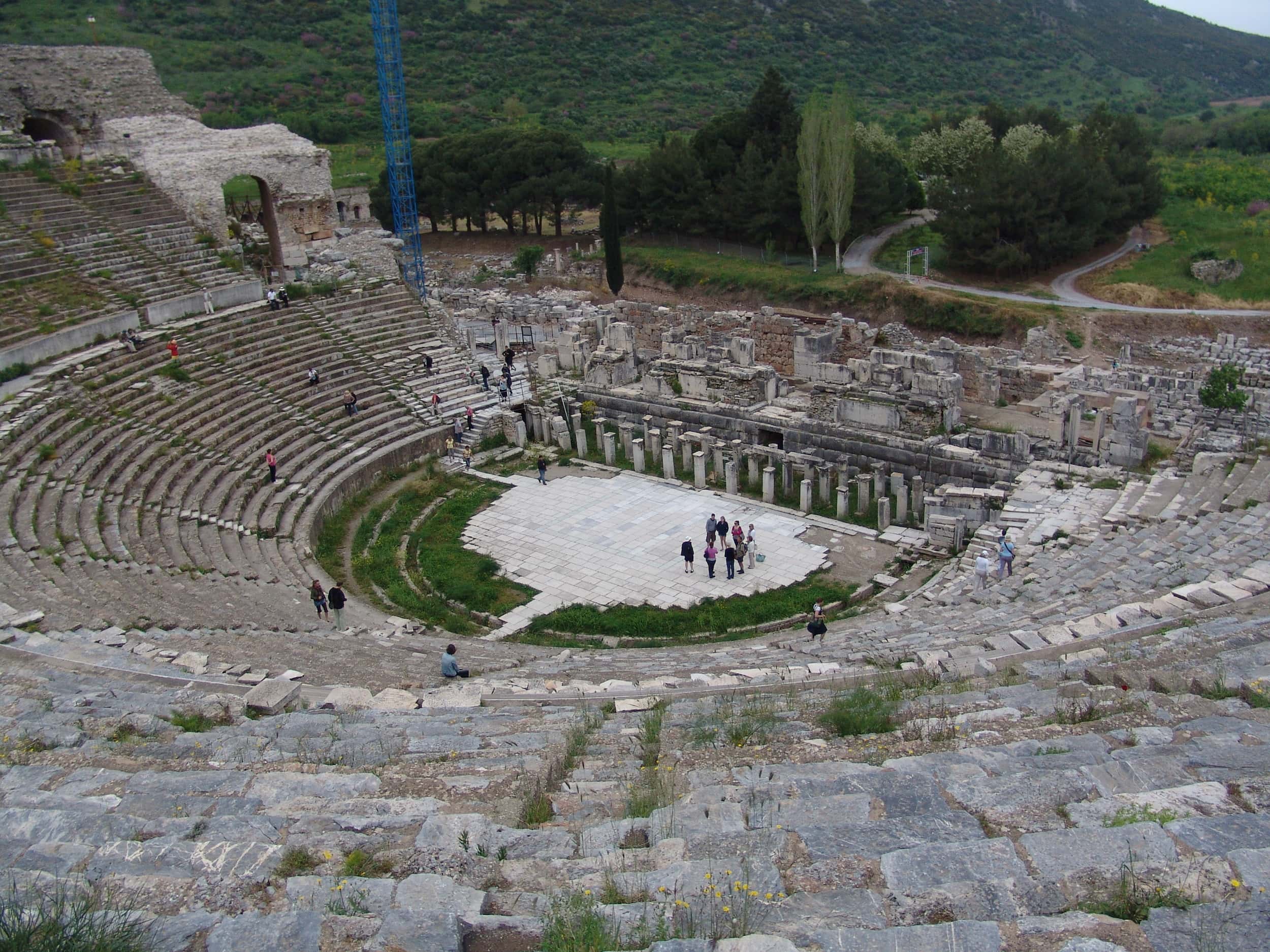View from the top of the seating area at the Great Theatre of Ephesus