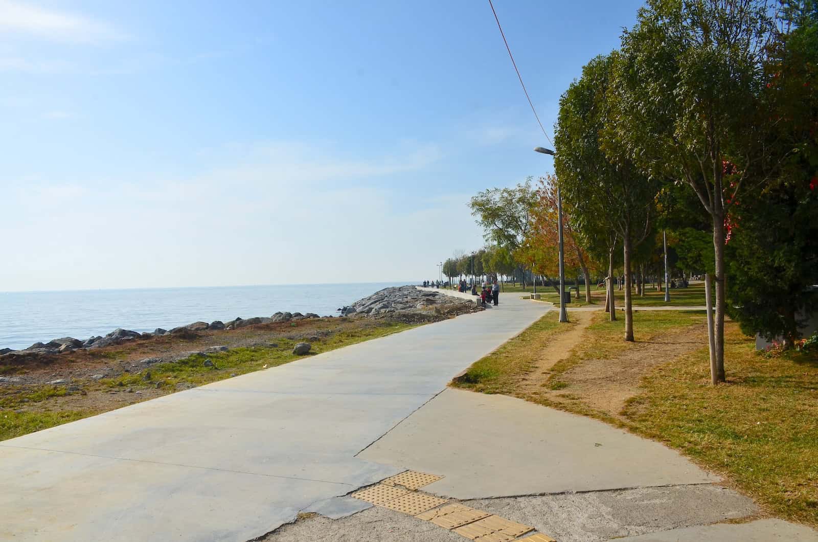 Path along the shore through Moda Seaside Park in Moda, Istanbul, Turkey