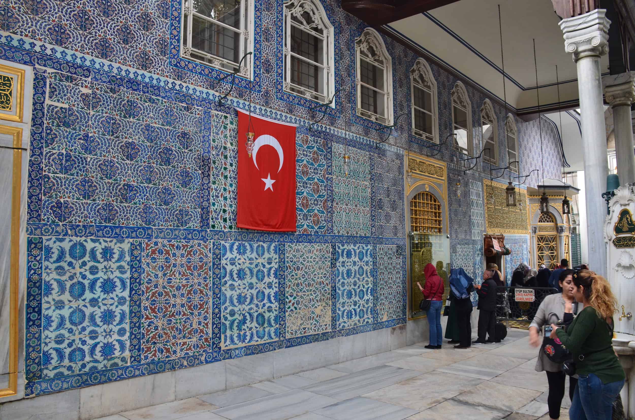Tiles on the tomb of Abu Ayub al-Ansari from the inner courtyard at Eyüp Sultan Mosque in Istanbul, Turkey