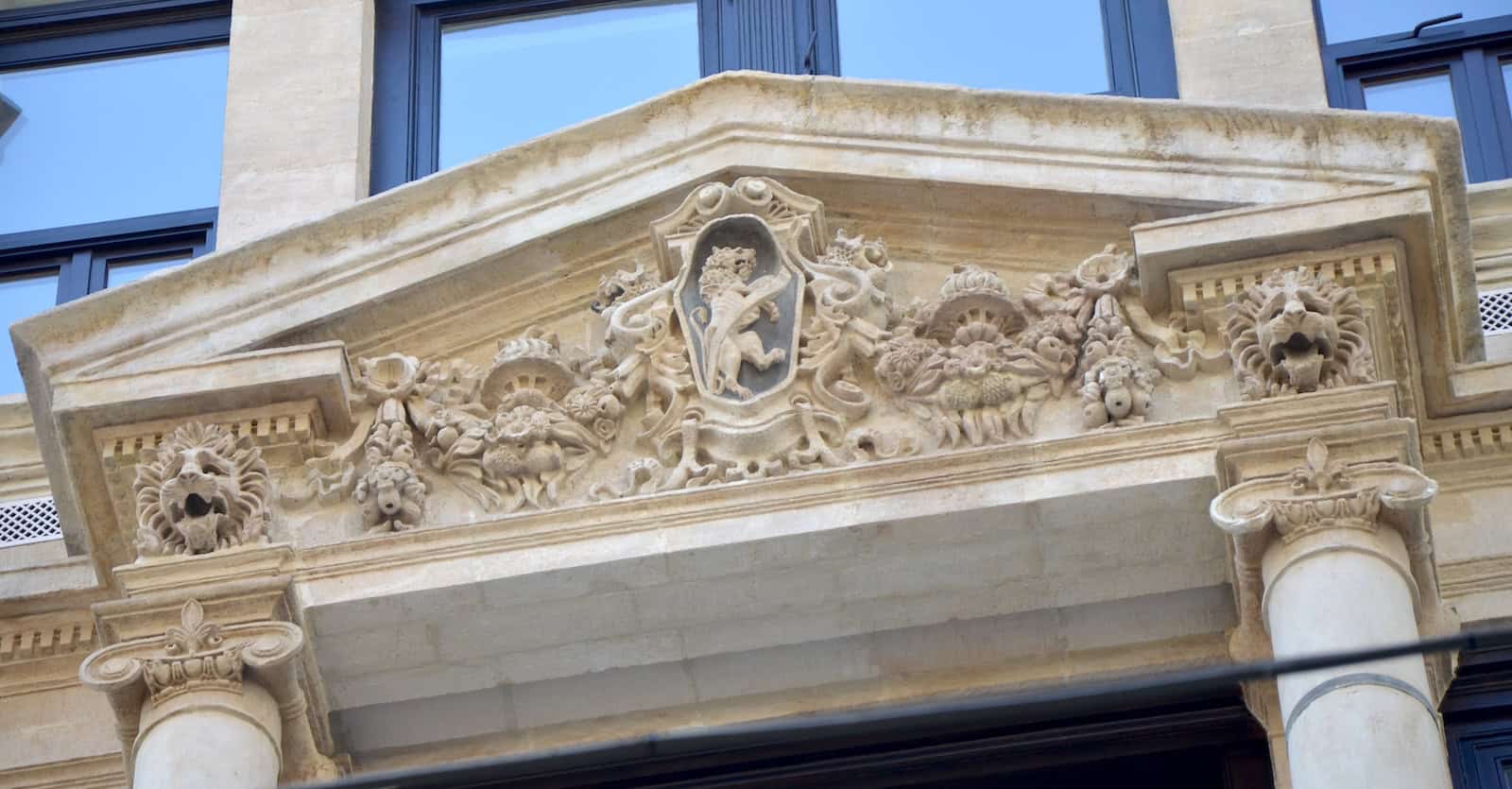 Ornamental stonework on the Ottoman Bank Building on Banks Street (Bankalar Caddesi) in Istanbul, Turkey