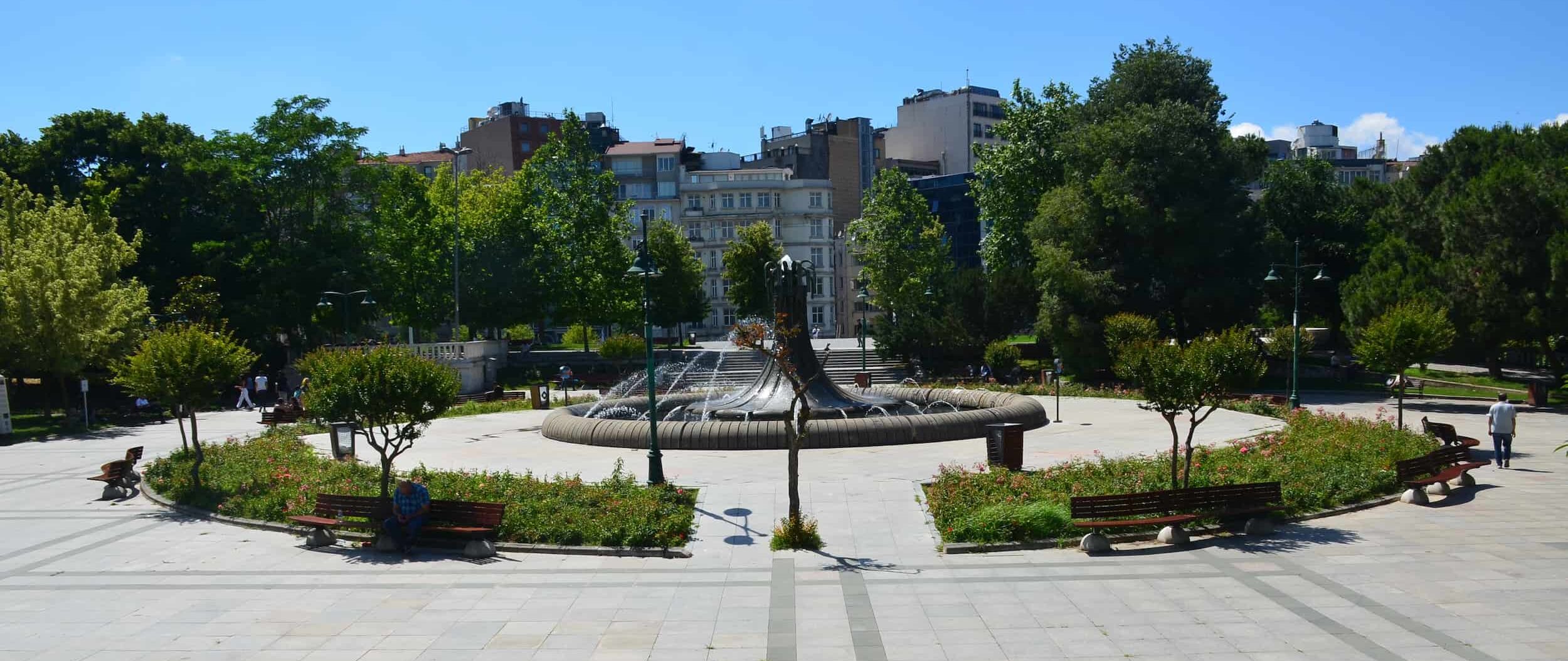 Fountain at Gezi Park at Taksim Square in Istanbul, Turkey