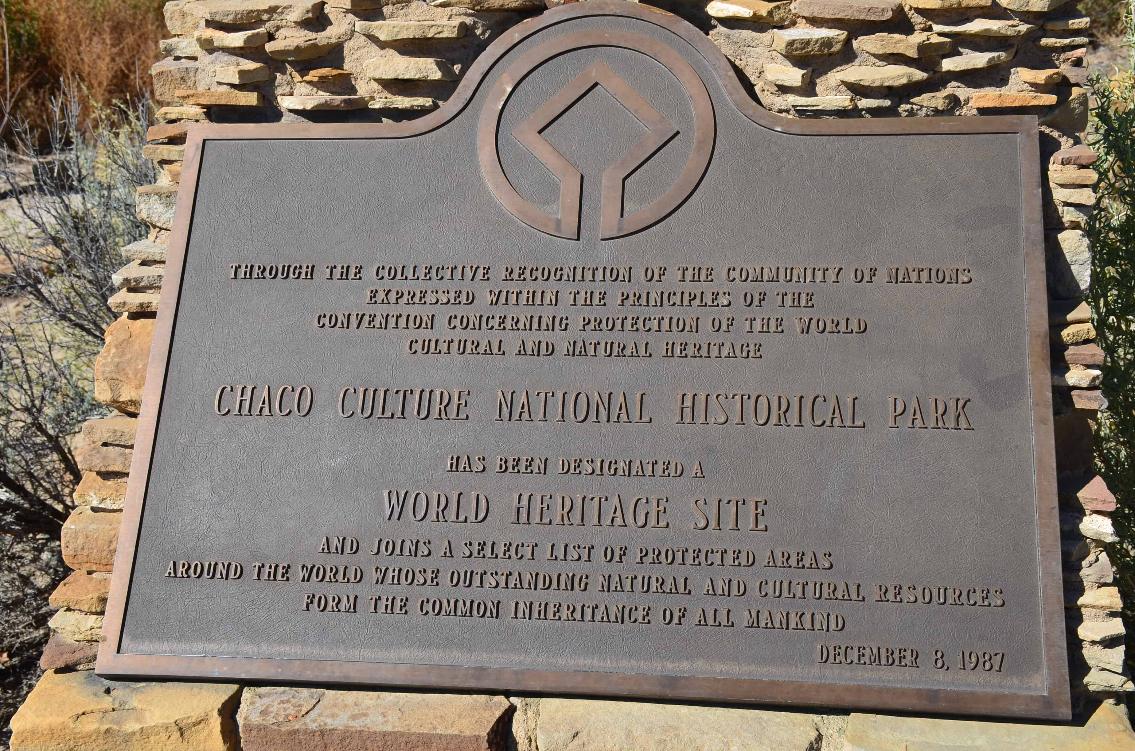 UNESCO Plaque at Chaco Culture National Historical Site in New Mexico