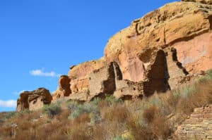 Ruined walls at Hungo Pavi at Chaco Culture National Historical Park in New Mexico