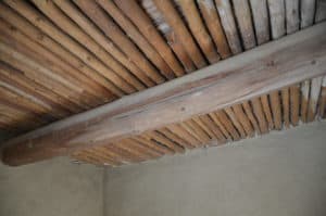 Original wooden beams in one of the rooms at Pueblo Bonito at Chaco Culture National Historical Park in New Mexico