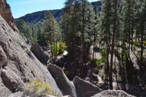 View on the way up to Alcove House at Bandelier National Monument in New Mexico