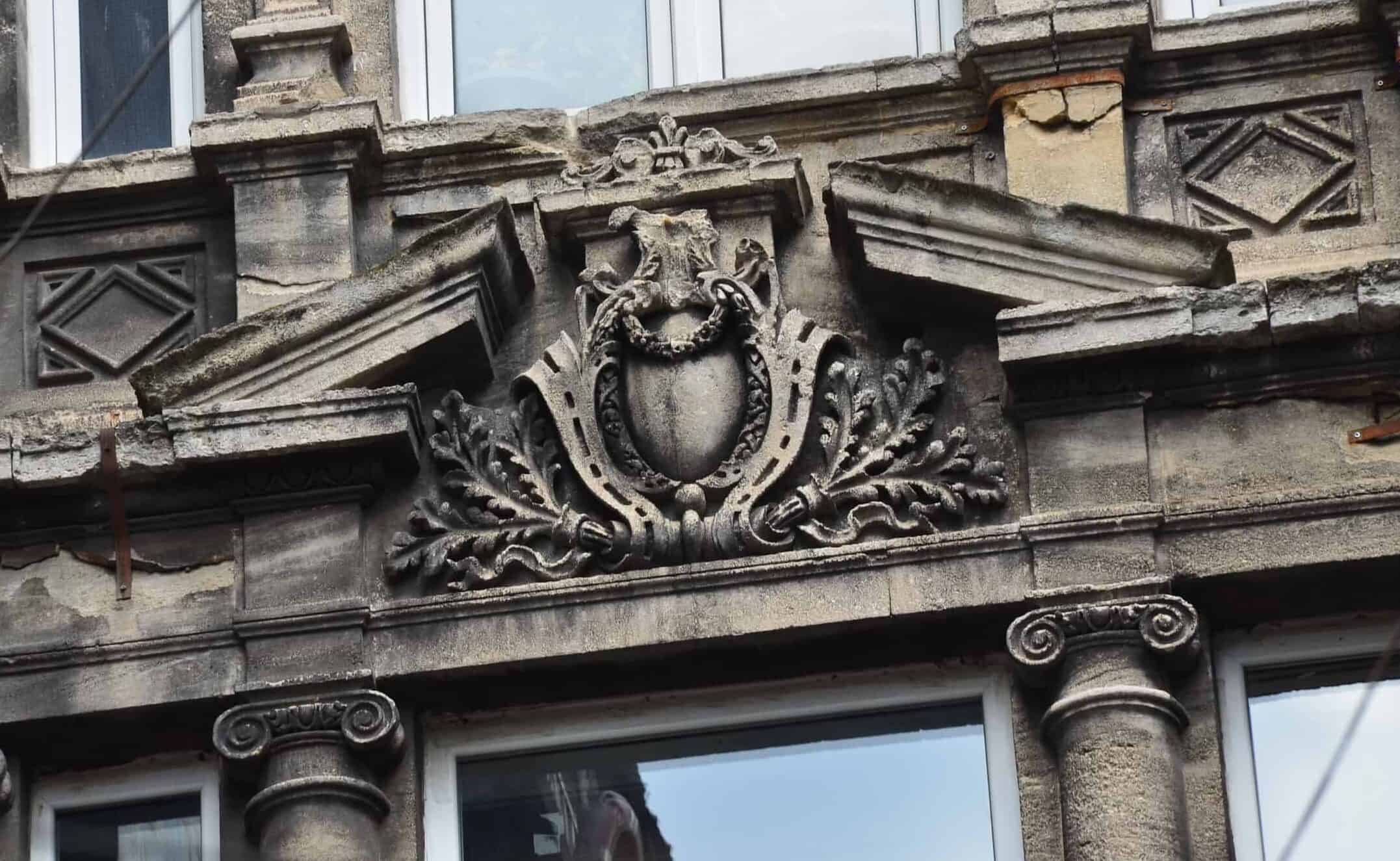 Ornamental stonework on Ömer Abed Han in Karaköy, Istanbul, Turkey