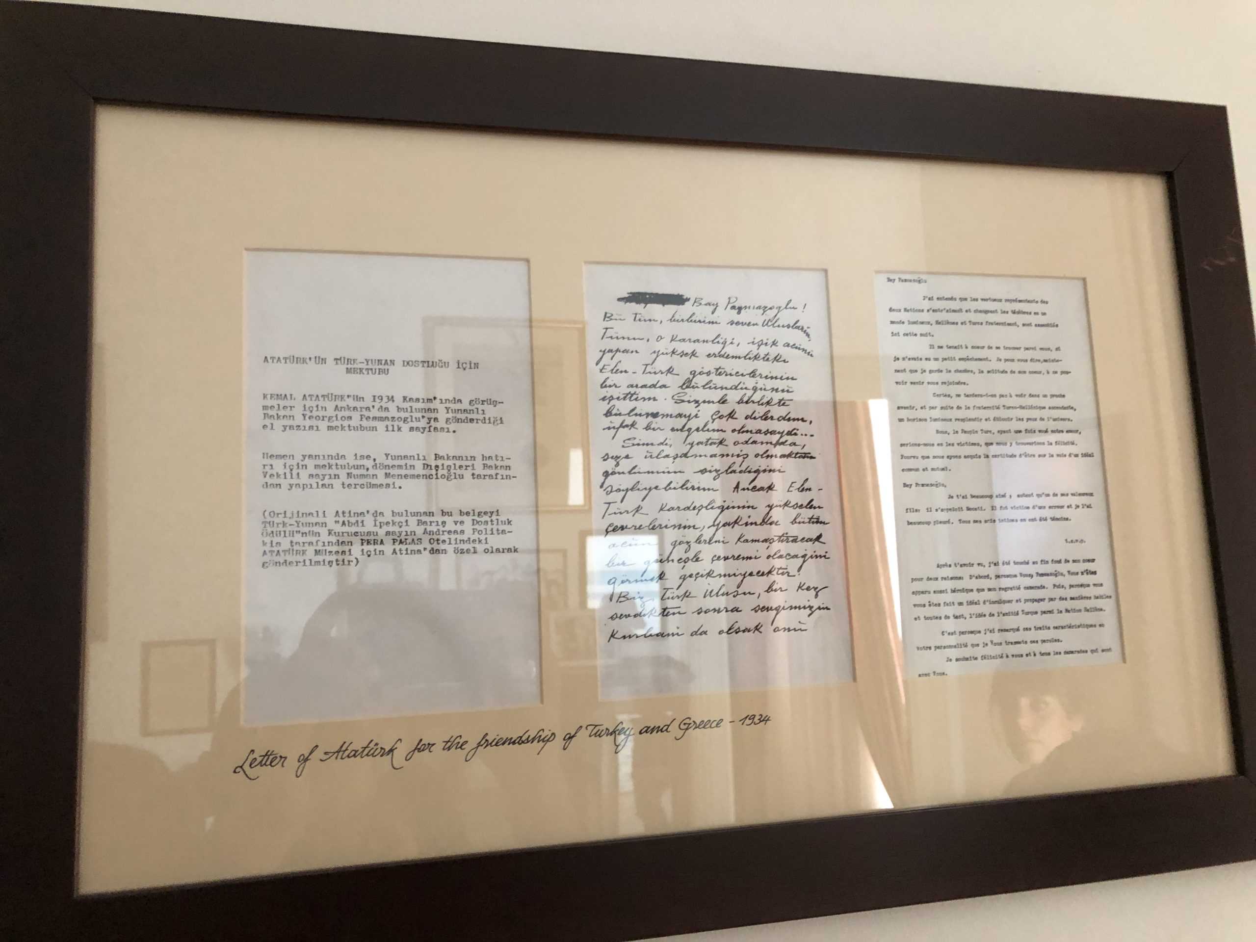 Letter written by Atatürk for the friendship of Turkey and Greece in 1934