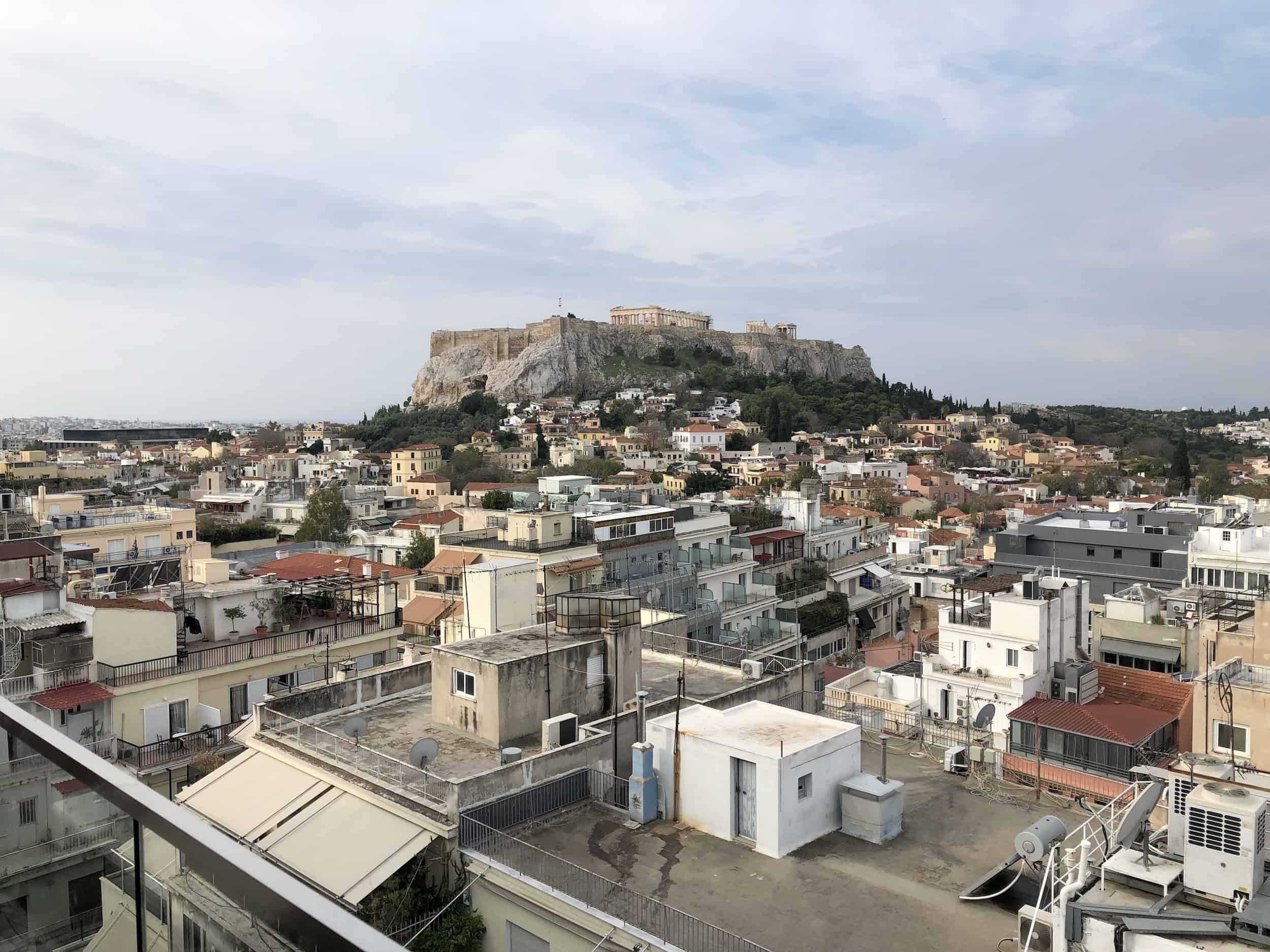 View of the Acropolis from the Electra Metropolis in Athens, Greece