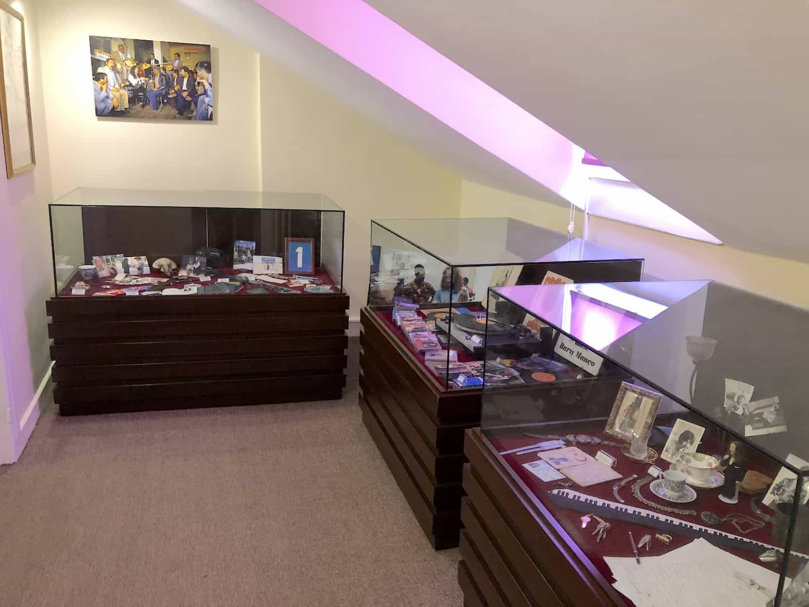 Display cases at the Barış Manço Museum in Istanbul, Turkey