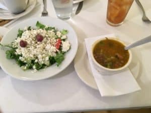 Greek salad and lentil soup at the Pyramid Cafe in Los Alamos, New Mexico