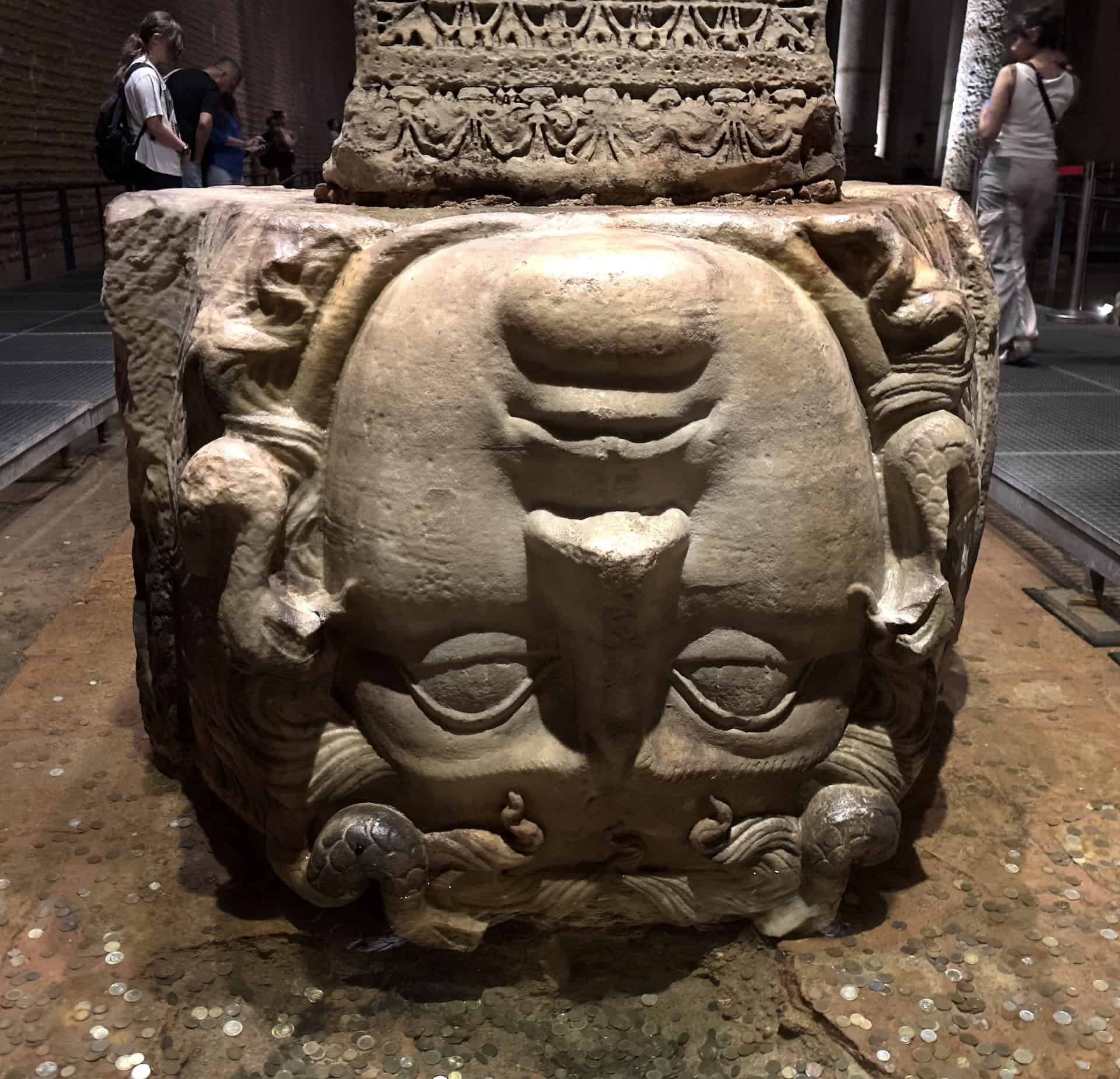 Upside-down Medusa head in the Basilica Cistern in Istanbul, Turkey