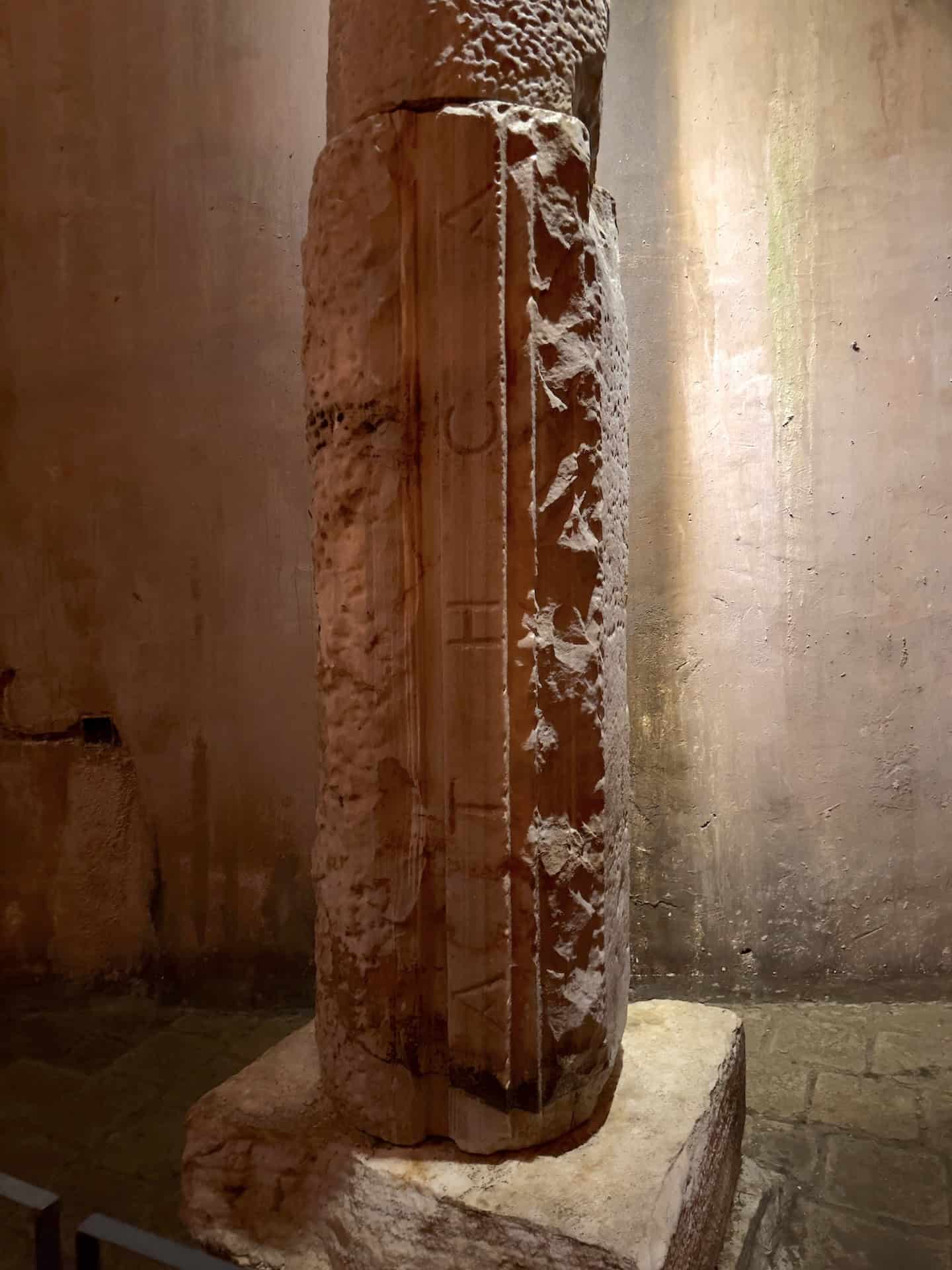 Lintel with an inscription in the Basilica Cistern in Istanbul, Turkey