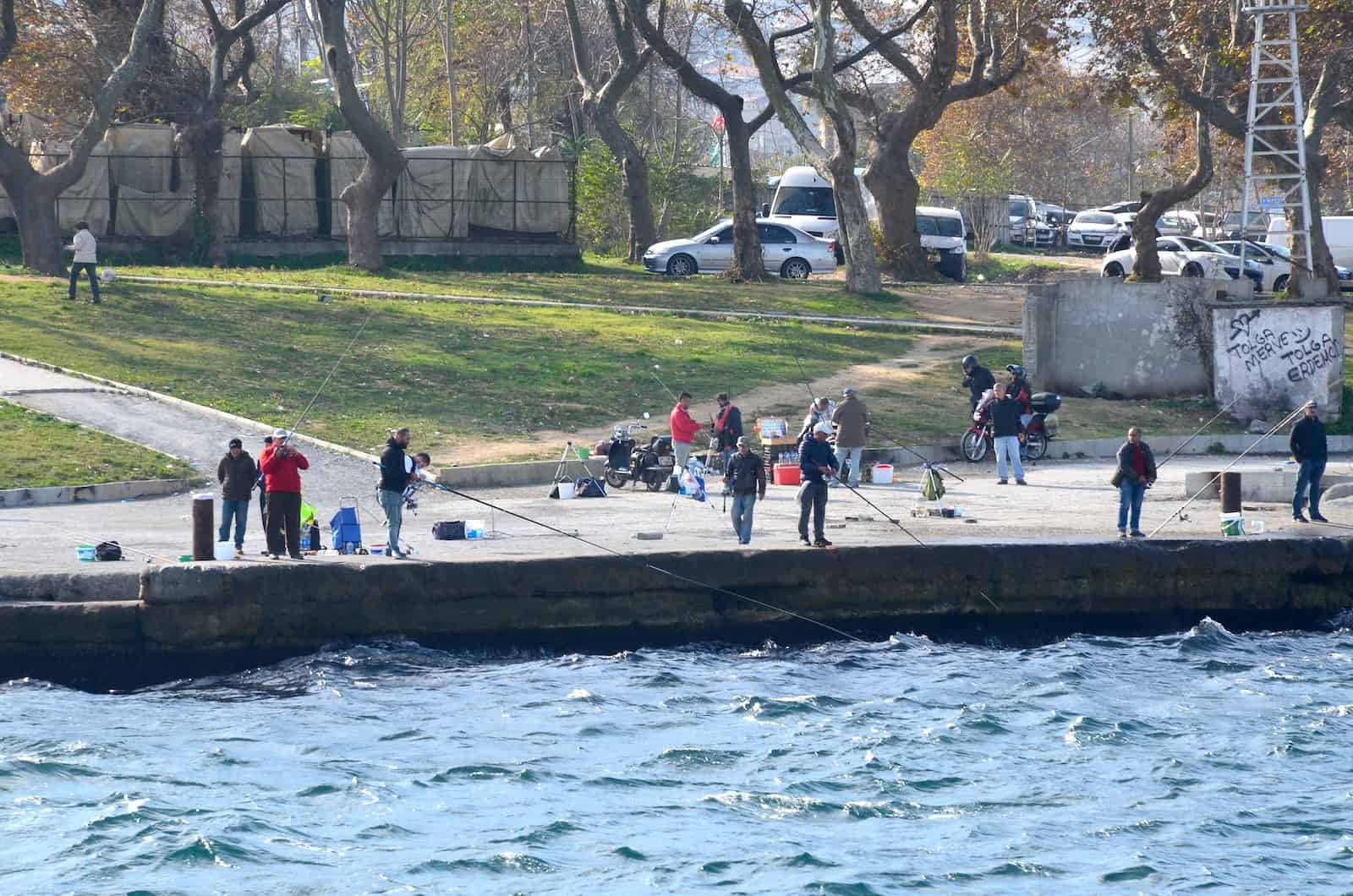 Locals fishing at Sarayburnu Park in Istanbul, Turkey