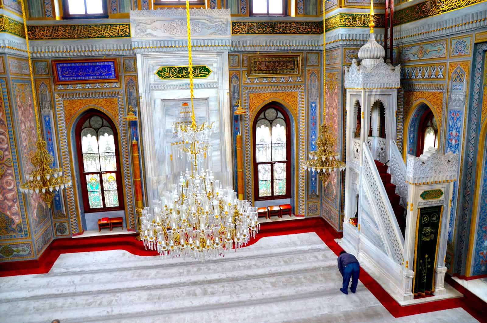 View from the upper gallery of the Pertevniyal Valide Sultan Mosque in Aksaray, Istanbul, Turkey