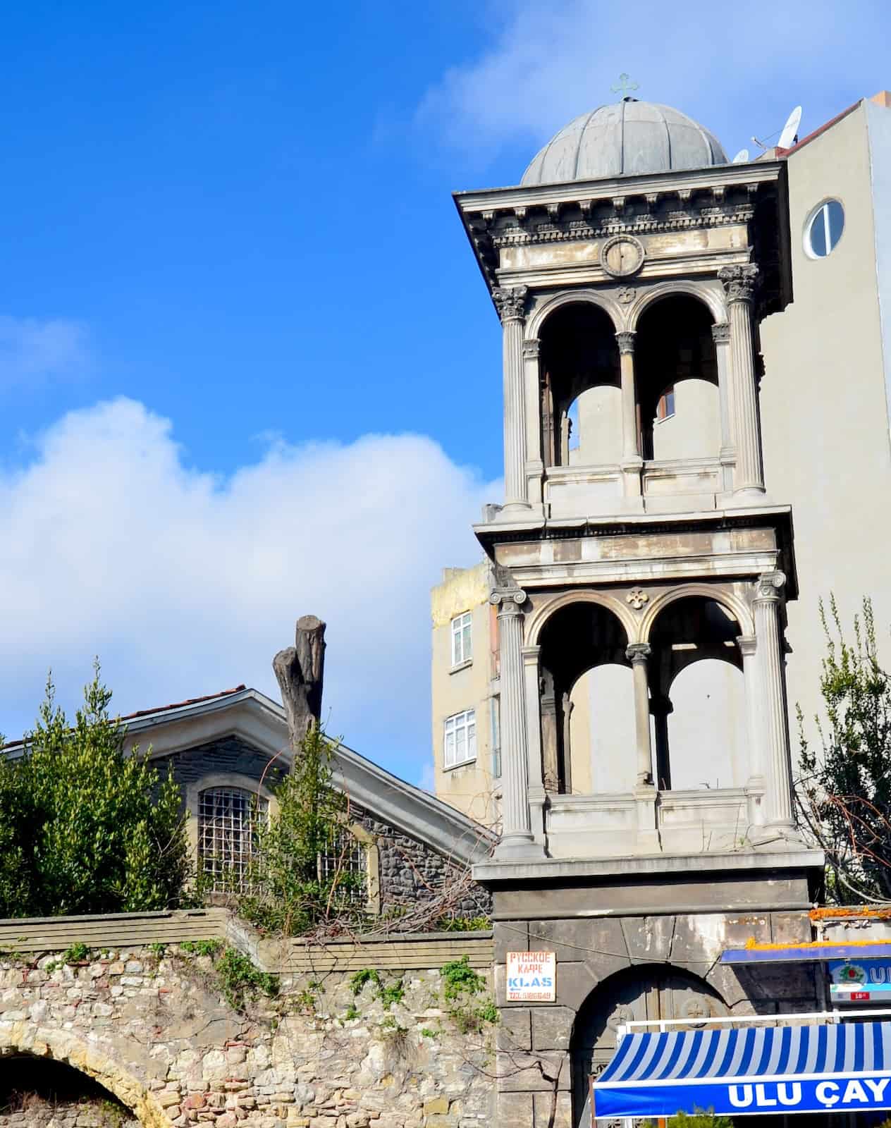 Bell tower of St. Theodore Greek Orthodox Church in Aksaray, Istanbul, Turkey