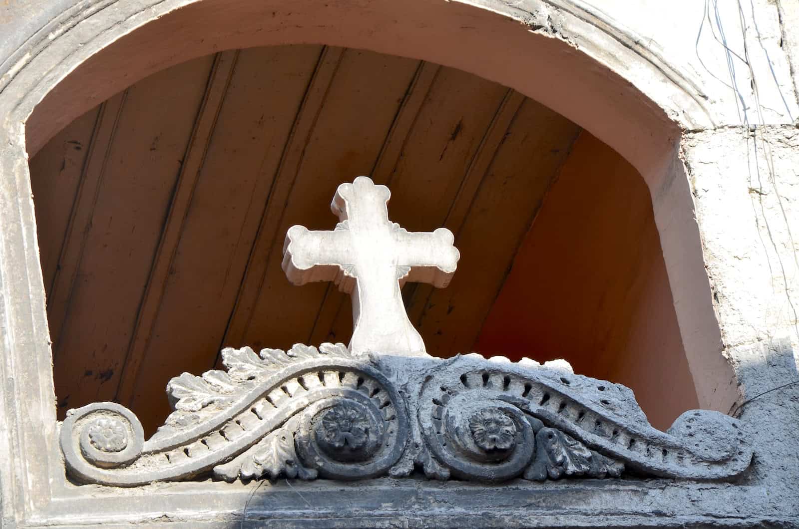 Cross above the gate to St. Theodore Greek Orthodox Church in Aksaray, Istanbul, Turkey