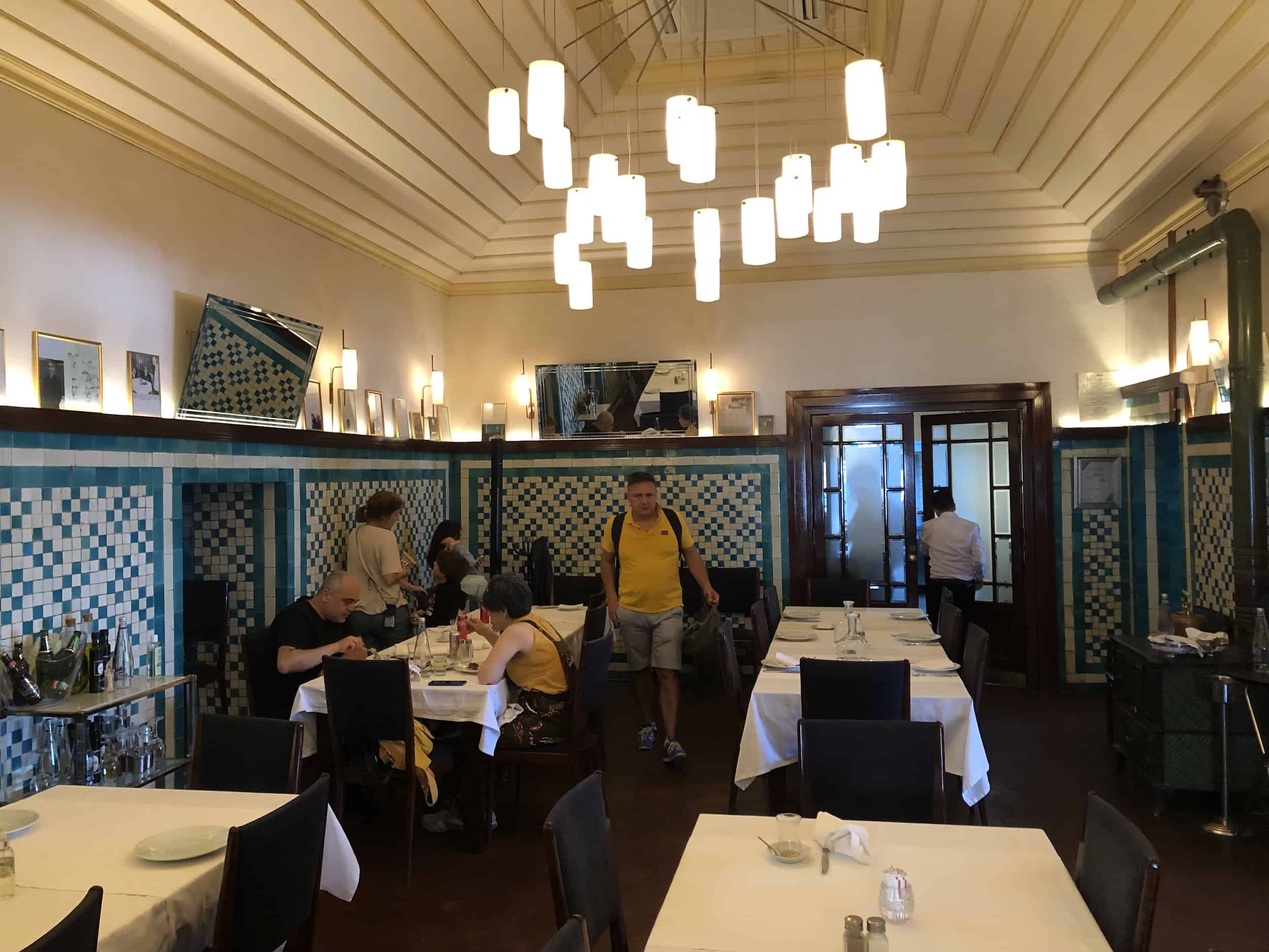 Dining room at Pandeli Restaurant in Eminönü, Istanbul, Turkey