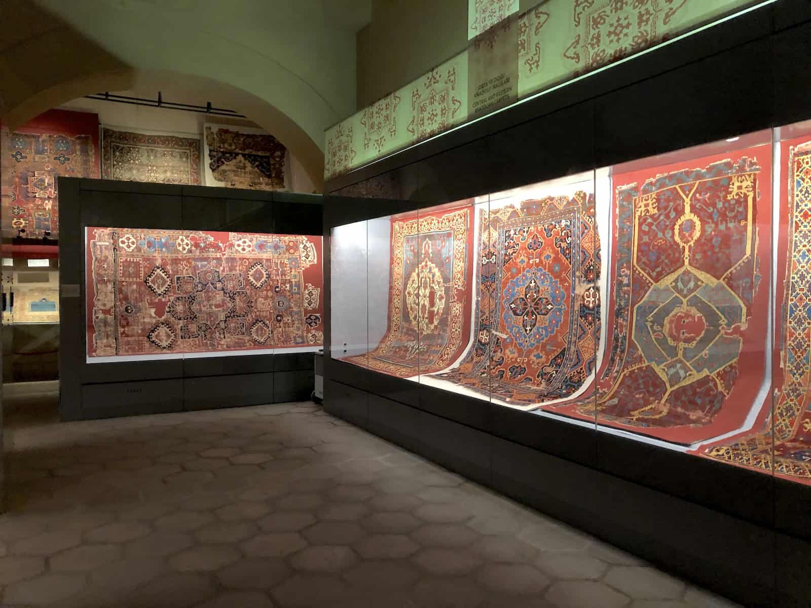 Central and Eastern Anatolian carpets in the second gallery at the Carpet Museum in Istanbul, Turkey