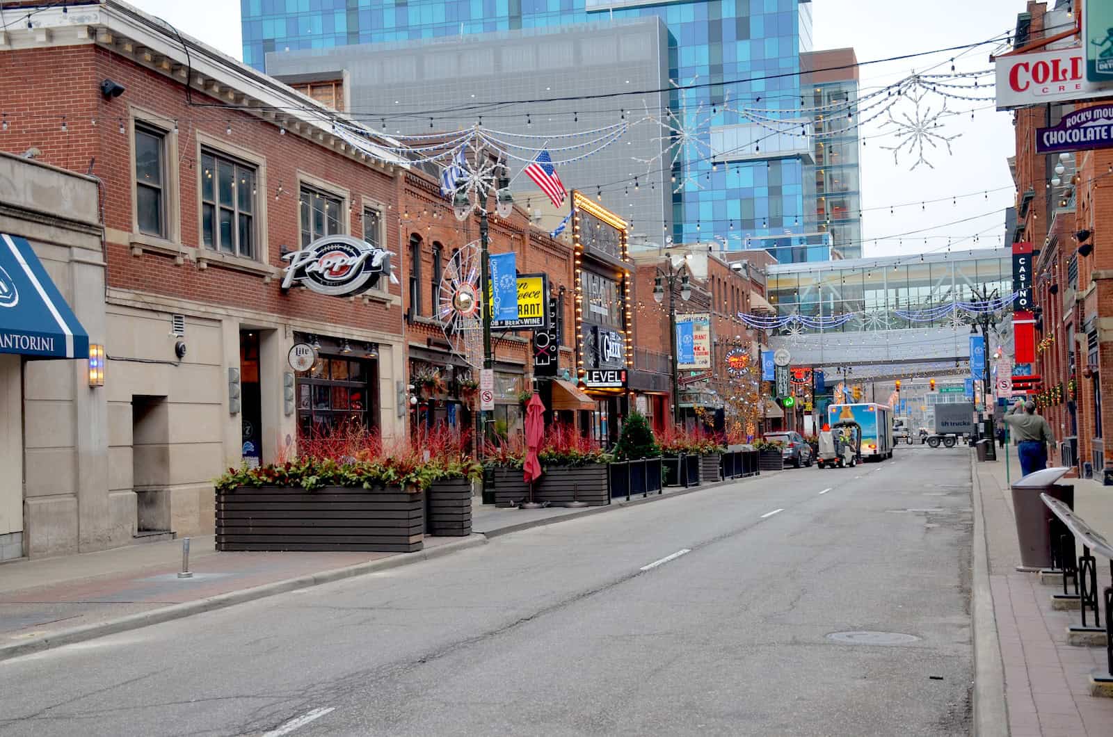 Monroe Street in Greektown, Detroit, Michigan