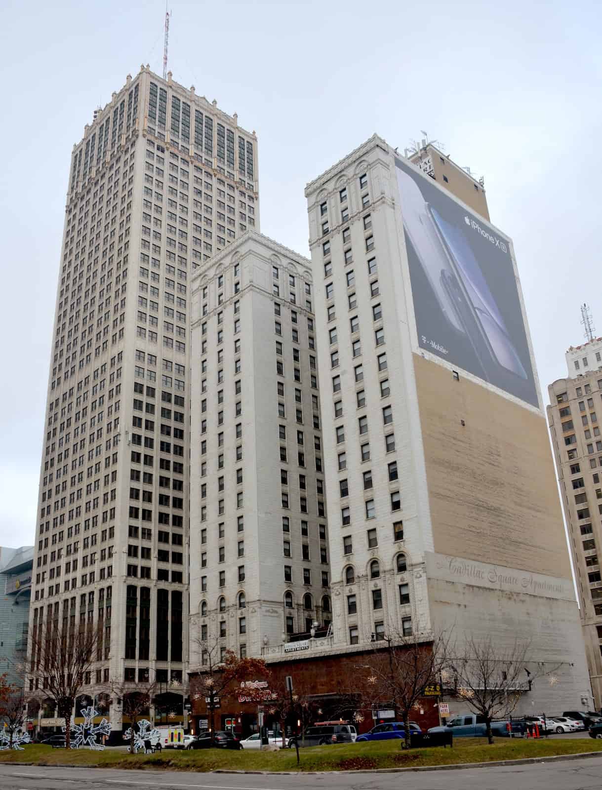 Cadillac Tower (left) and New Cadillac Square Apartments (right)