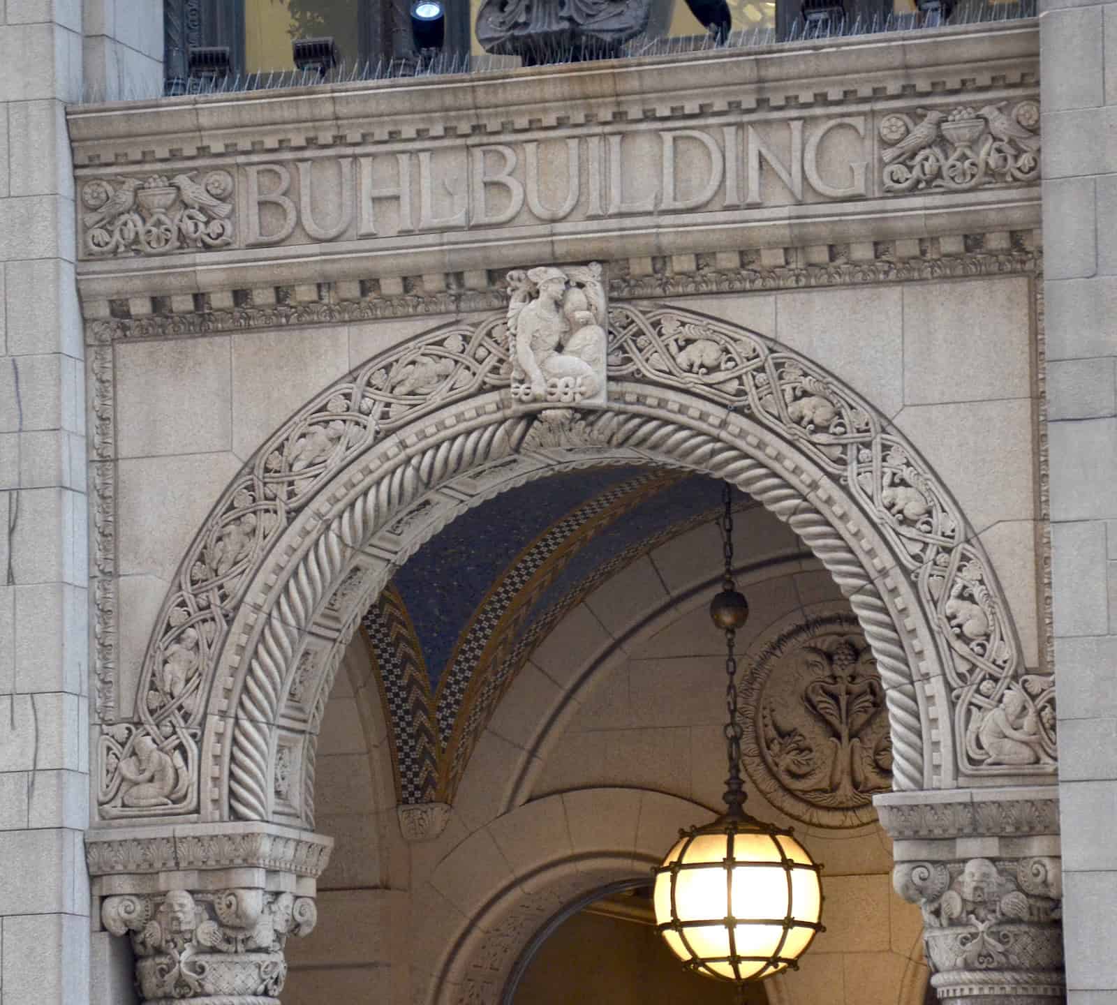 Carvings around the entrance to the Buhl Building