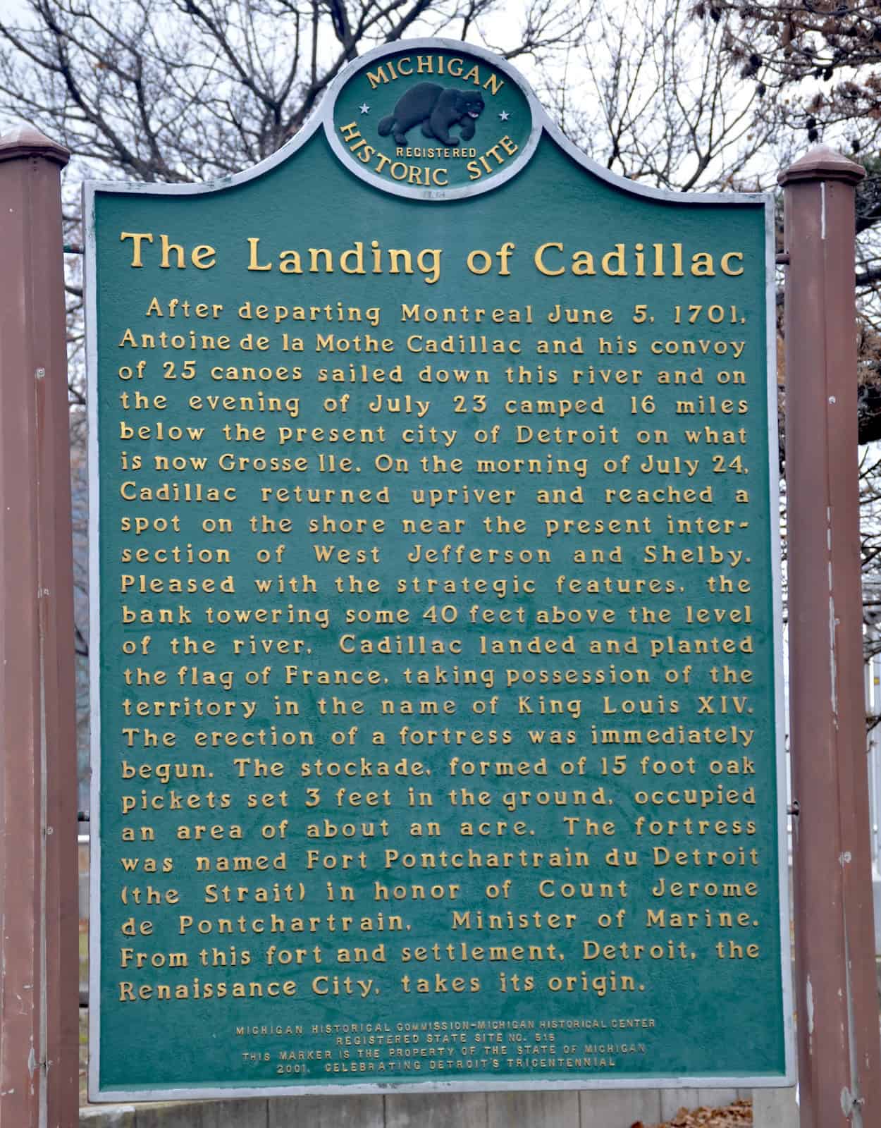 Landing of Cadillac historical marker at Hart Plaza