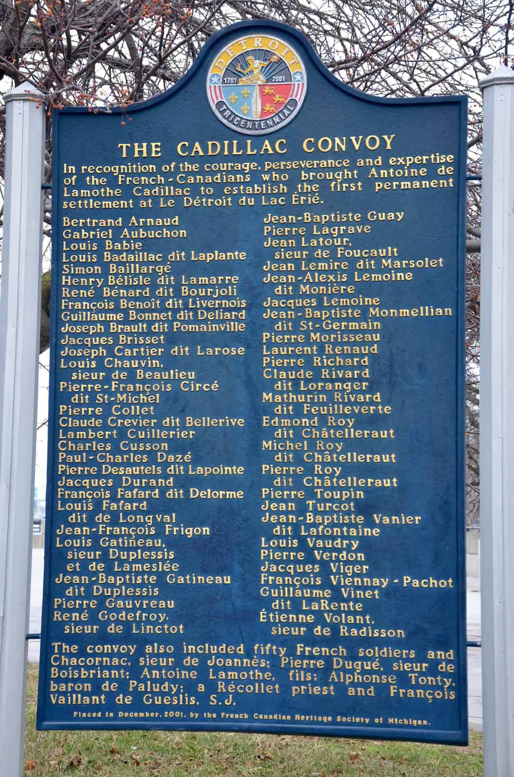 Cadillac convoy historical marker at Hart Plaza