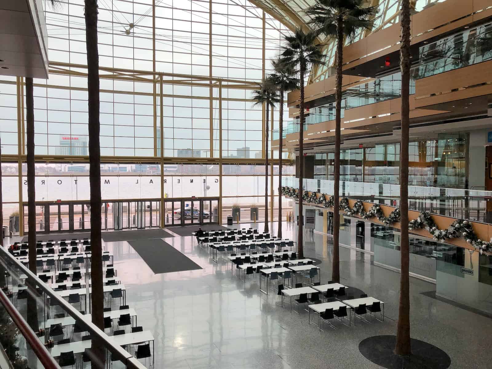 Looking at the GM Wintergarden from the second floor at the GM Renaissance Center